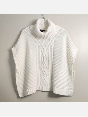 GapKids Oversized Off-White Cable Knit Turtleneck Poncho, Size XXL ~ EUC
